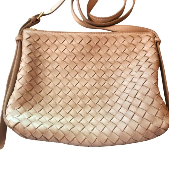 J. Crew The Puff Woven Crossbody Bag in Handwoven Leather in Greige 9" x 7" x 2" - Picture 4 of 10